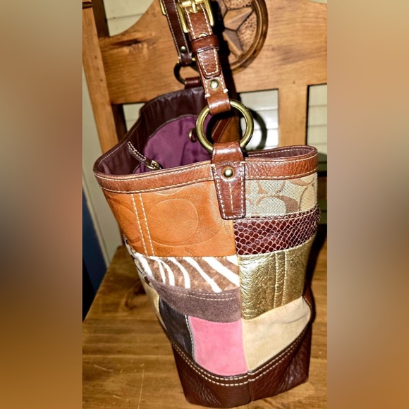 Coach Holiday Leather MultiColor Patchwork Shoulder Bag Tote 10434 - Picture 3 of 5